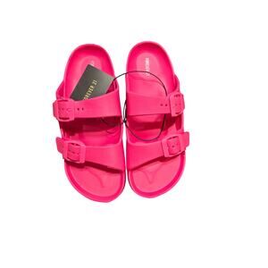 Forever21 Sandals - Hot Pink Double Strap Slides (Size: 6)